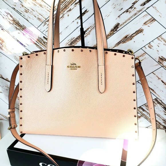 Coach Charlie CRYSTAL RIVET Carryall 38629 PINK SPARKLE Shoulder Bag Satchel CB